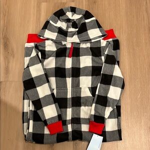 Cat and Jack Buffalo Check Fleece Hooded Pajama Zip Onesie XS 4/5